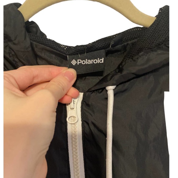 Polaroid Black Full Zip Windbreaker Full Zip Hooded Jacket Size Small - Picture 3 of 8